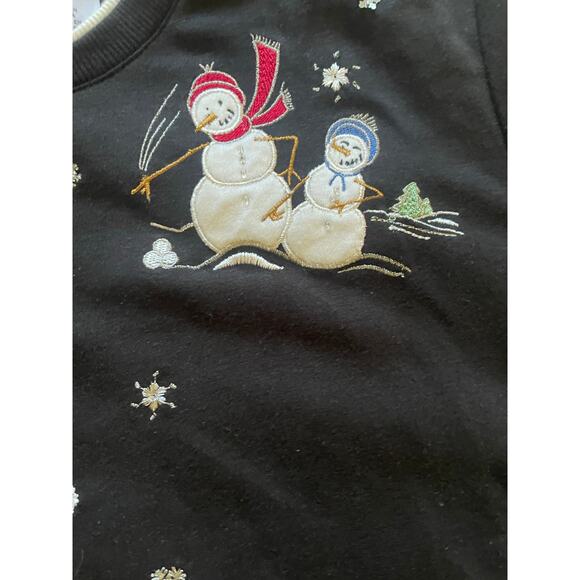 Alfred Dunner Petite Large Black Snowman Sweatshirt Sequin snowflakes - Picture 6 of 7